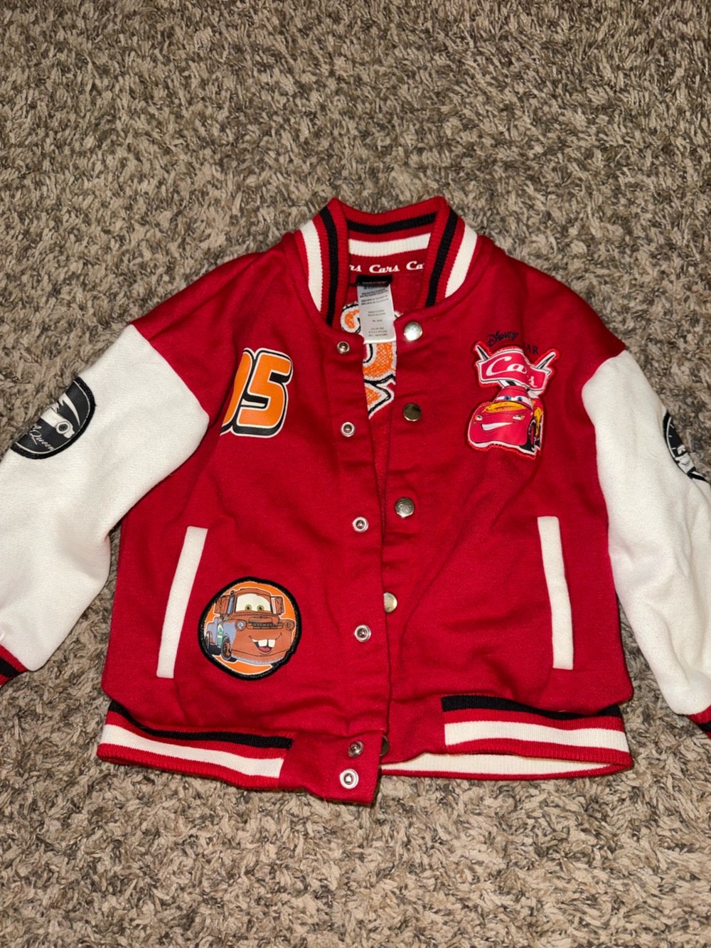 Disney Pixar Cars Red & White Kids Varsity Jacket 3T